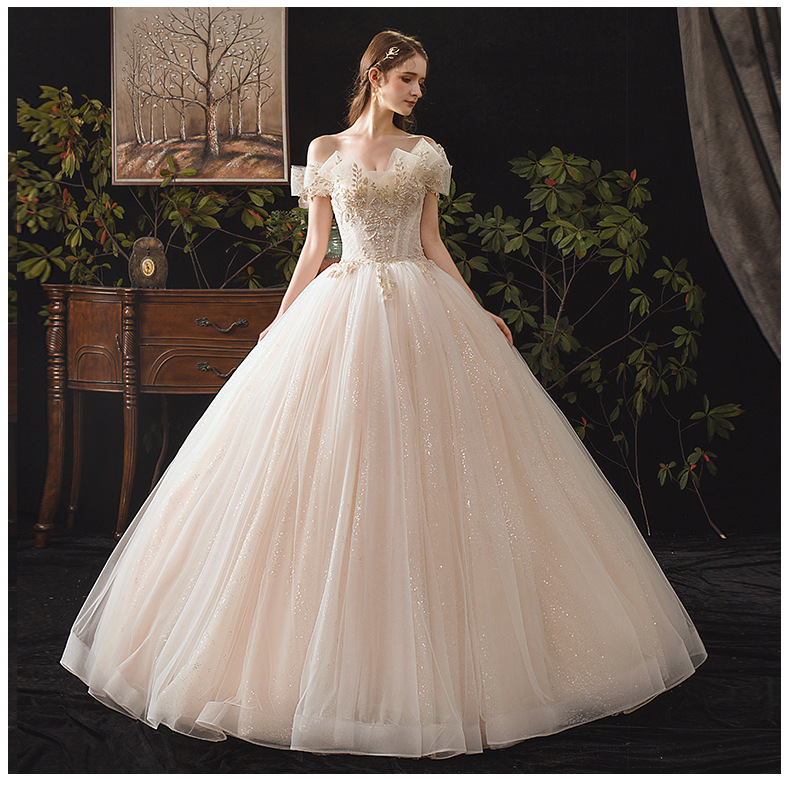 Champagne Wedding Dresses Princess Sweetheart Glitter Tulle Beading Floor-Length